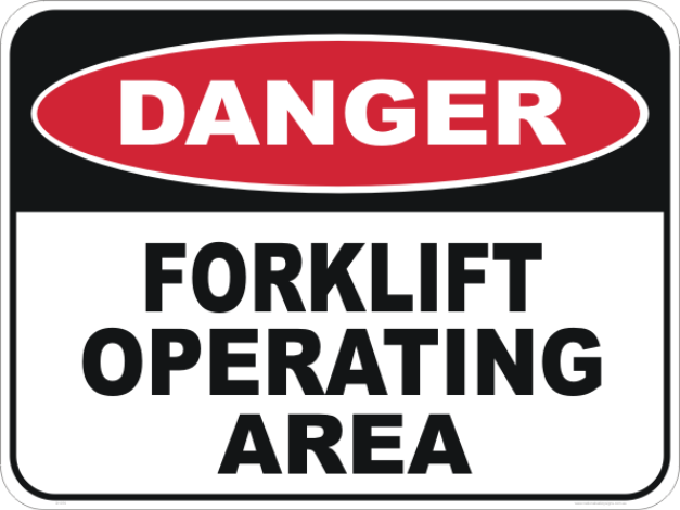 Danger forklift operating area warehouse safety sign