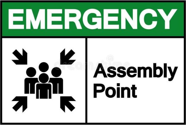 Emergency assembly warehouse safety sign