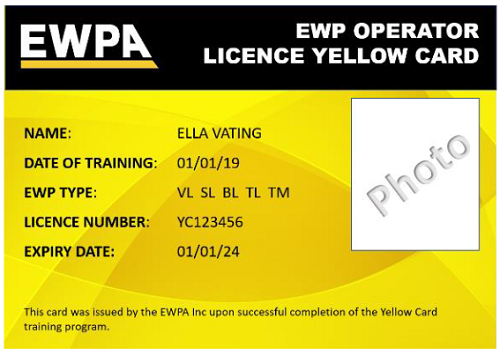 EWPA Operator Licence Yellow Card