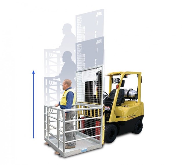 Forklift safety cage attachment