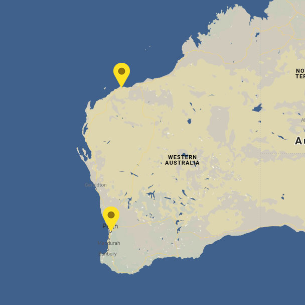 Map of WA showing Adaptalift branch locations